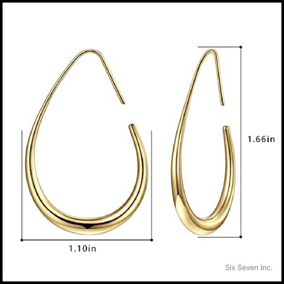 Large Teardrop Hoop Earrings Elegant Statement Jewelry Gold Plated Lightweight - Picture 3 of 8
